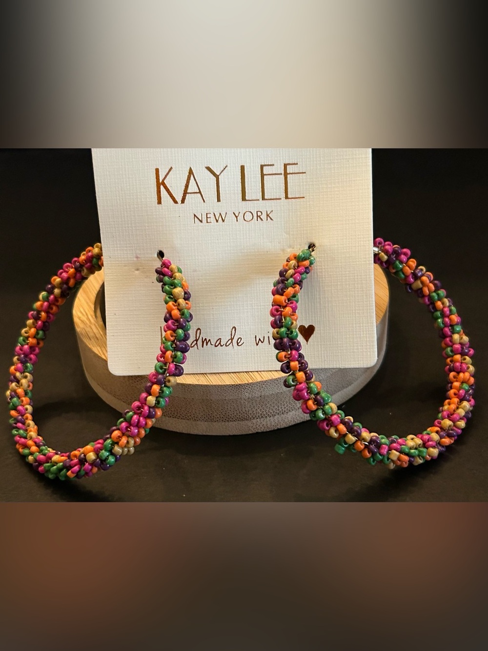 Kay Lee Multicolor Hand Beaded Boho Design Hoop Earrings